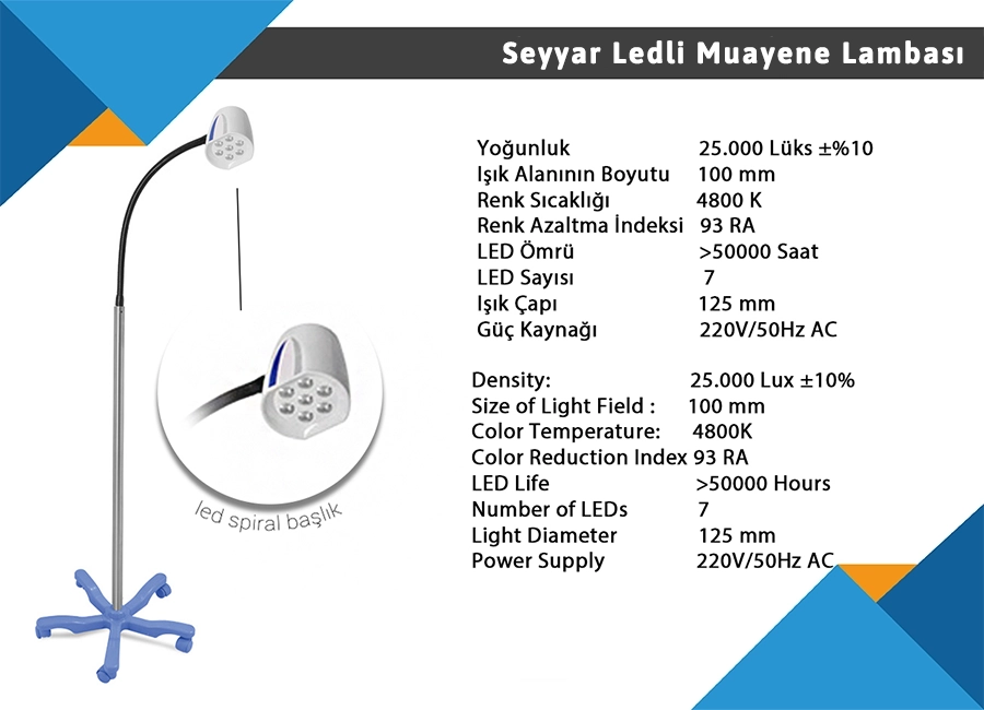 Seyyar Ledli Muayene Lambası